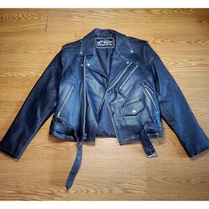 CUSTOM BILT BLACK LEATHER MOTORCYCLE BIKER JACKET SIZE SMALL EUC